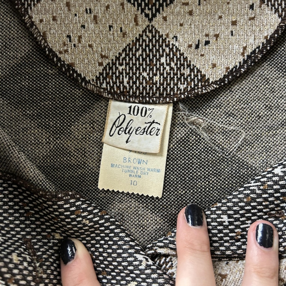 Vintage B. Kohn Jacket Womens 10 Beige Brown Argyle Knit Button Front Retro - Picture 2 of 6